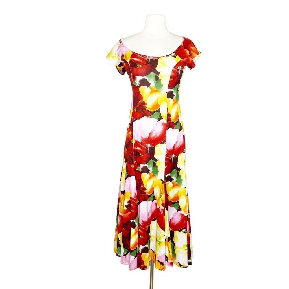 Vintage 90s Charles Jourdan Paris Dress S Small Floral Thin Cotton Maxi Rare